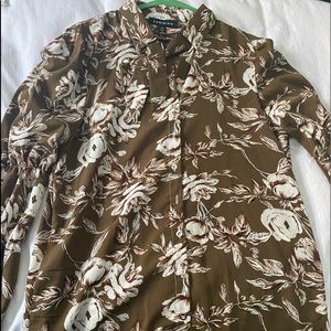Olive floral print blouse